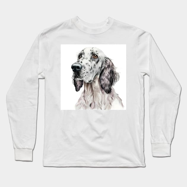 English Setter Dog Watercolor Portrait Long Sleeve T-Shirt by designs4days